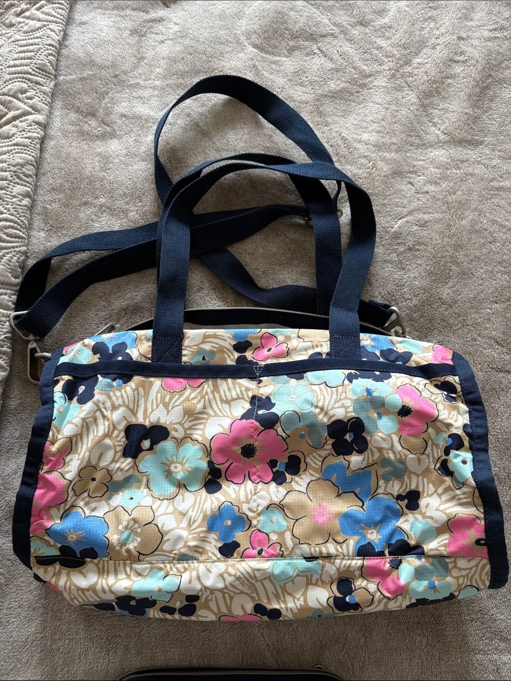 Lesportsac Floral Travel Duffel and Zip Wallet - Tan, Navy, Pink, Blue